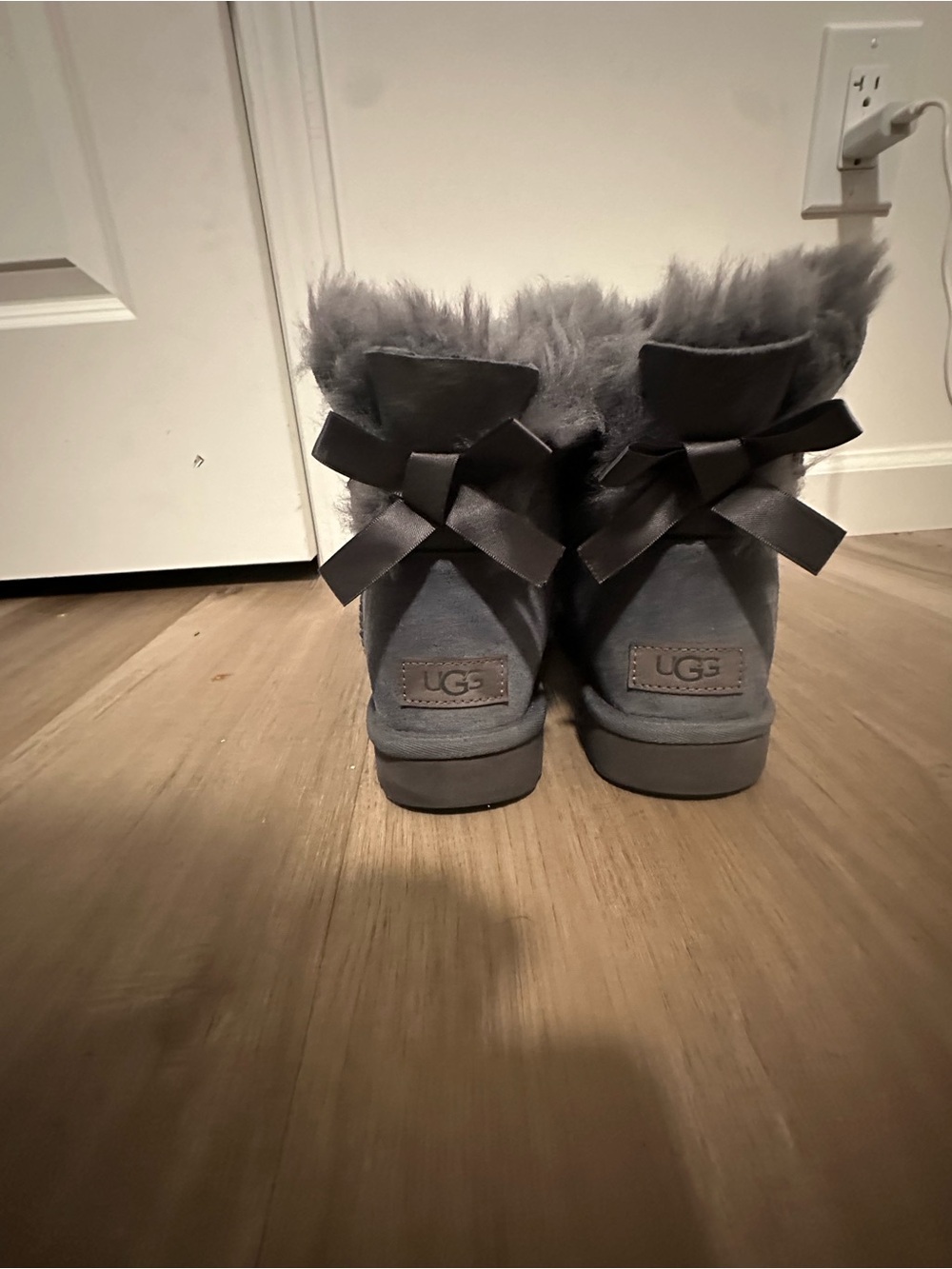 UGG Women's Gray Bailey Bow Mini Boots with Shearling Cuff